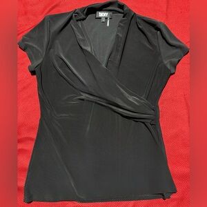 DKNY Black Wrap-Style Blouse